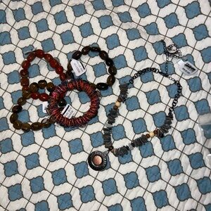 Free People Multi-Bracelet & Chip Necklace Set in Brown, Red, Black